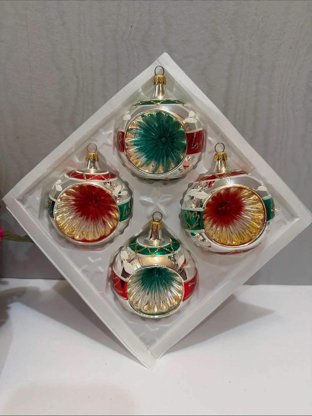 Vintage Kurt Adler Concave Blown Glass Christmas Ornaments in Box